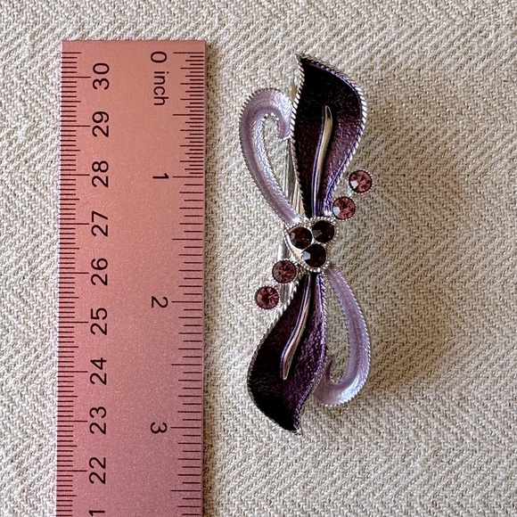 Purple Enamel and Crystal Bow & Heart Hair Barrette - Picture 6 of 7